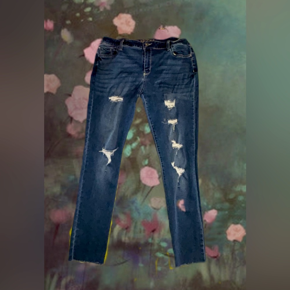 Arizona Jean Company Dark Blue Distressed Skinny Jeans
